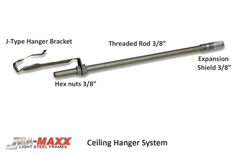 Ceiling Hanger for Ceiling Light Steel Frames, threaded rod, j-type hanger bracket